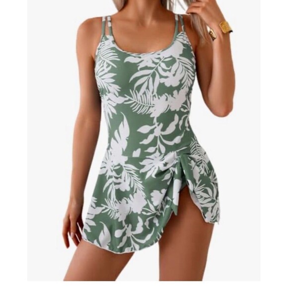 NWT AIDONGER sage green one piece swimsuit Size M with built in bra. Classy fit. - Picture 8 of 12